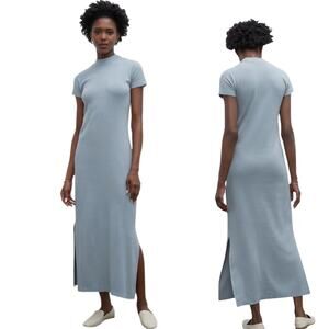 Club Monaco TeaDyed Mockneck Ribbed Maxi Column Dress Medium Minimalist Seafoam